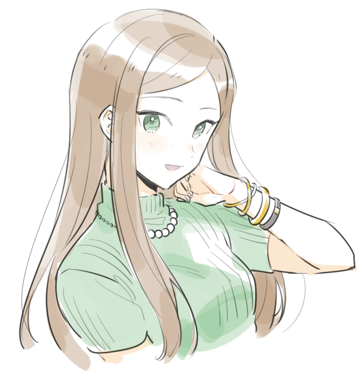 1girl solo jewelry green eyes long hair bracelet necklace  illustration images