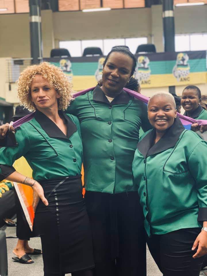 sisiphodibz's tweet photo. My favourite picture.
Two trans women and a queer woman being bloused into the ANCWL.

You can't make this shit up 😭❤️
#ANC108 https://t.co/DWNn7iKYLN