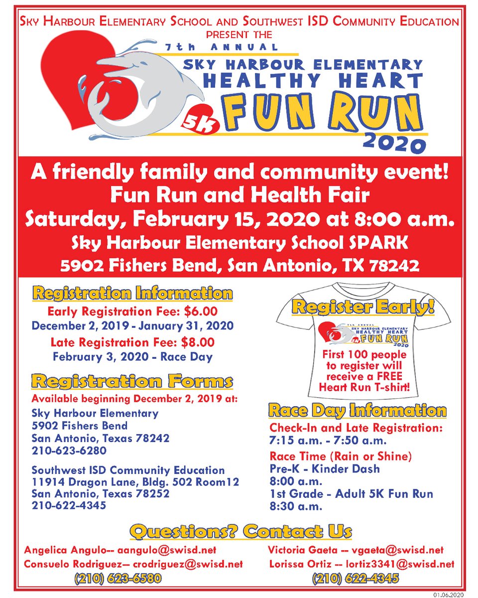 swisd's tweet photo. It's time for the Sky Harbour Elem Healthy Heart Fun run! Please see the attached flyer for registration information or click the link to download the form: https://t.co/uWZhIyKznW https://t.co/vAOUeCLxtK