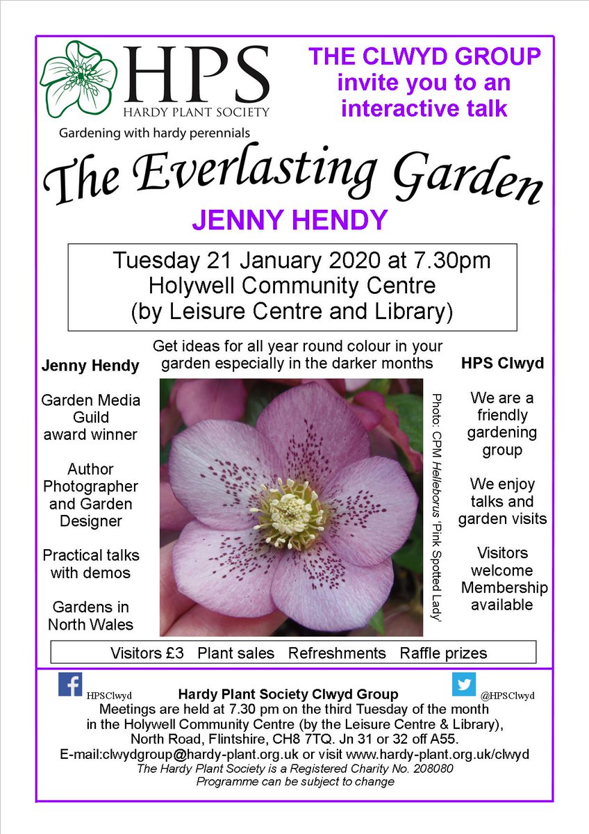 HpsClwyd's tweet photo. @HardyPlantSoc Lots of interest in the garden - winter honeysuckle, cornus stems, Daphne Bholua buds opening, birch tree bark, signs of snowdrops and hellebores.
Join us on 21 January, 7:30pm, for Jenny Hendy's talk on The Everlasting Garden. All welcome - members and visitors. https://t.co/RBZGW1fjI3