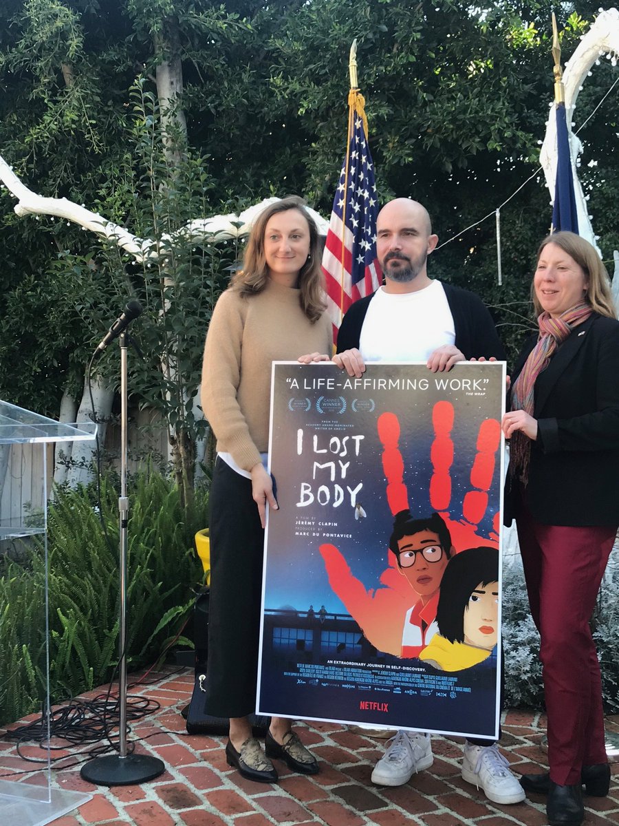 JacquesVFX's tweet photo. Nice to meet Director Jeremy Clapin at the Residence de France in LA for his #Oscar nomination #Ilostmybody”.  Interestingly many 3D camera and previs techniques were used for this stunning 2D #animation film. Bonne chance! https://t.co/Yqv8lu1tNa
