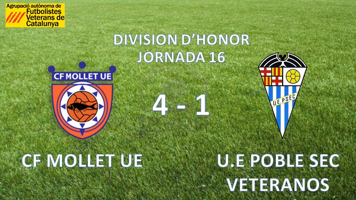 🔢 [Marcador veteranos]

🏆 División D'Honor. J16
✖️ <a href="/CFMolletUE/">CF Mollet UE</a> 4 - 1 UE Poble sec

#UEpoblesec