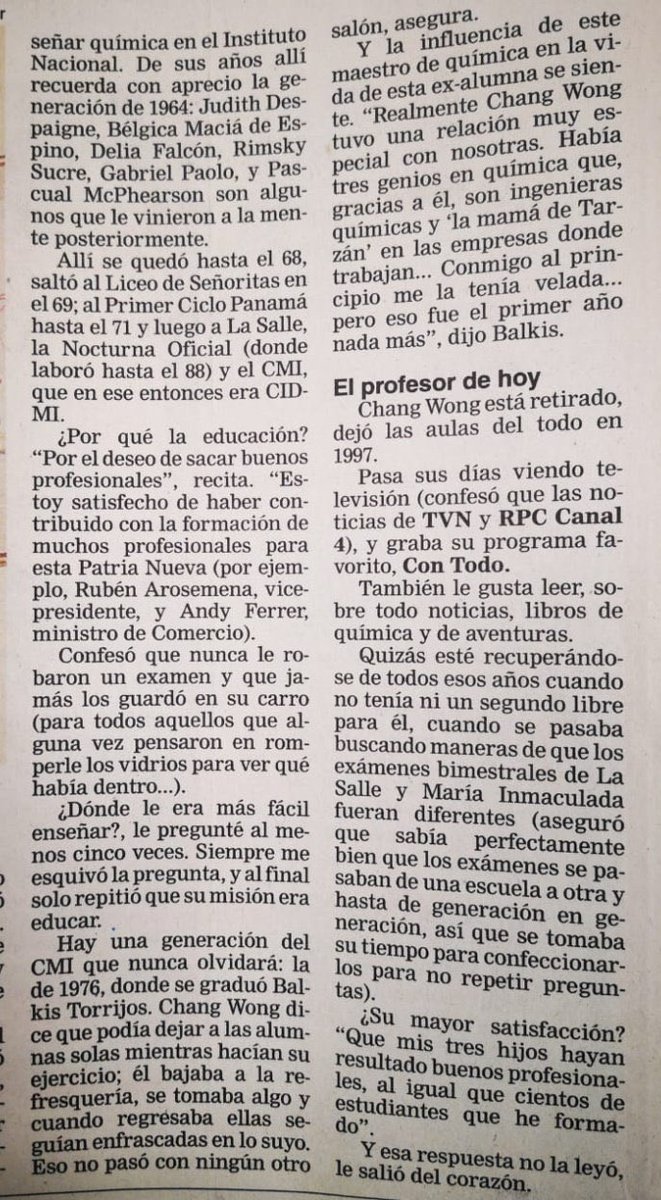 Manuel_Lorenzo's tweet photo. Falleció Adolfo Chang Wong, insigne maestro, profesor de química de incontables generaciones de panameños. Nunca olvidaré las miles de anécdotas y lo MUCHO que me enseñó (fue la materia que mejor puntué en la universidad). Aquí un semblante retratado por la pluma de @martirene https://t.co/0JWfUFqRsV