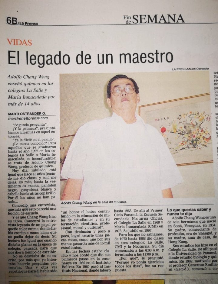 Manuel_Lorenzo's tweet photo. Falleció Adolfo Chang Wong, insigne maestro, profesor de química de incontables generaciones de panameños. Nunca olvidaré las miles de anécdotas y lo MUCHO que me enseñó (fue la materia que mejor puntué en la universidad). Aquí un semblante retratado por la pluma de @martirene https://t.co/0JWfUFqRsV
