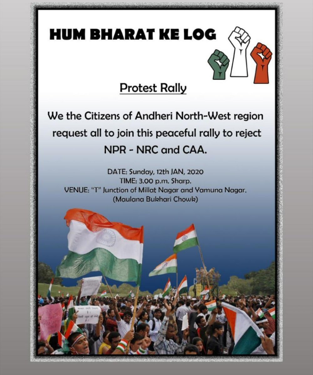ItsAlmasK's tweet photo. Alright #Andheri! Time to show up in large numbers. #Mumbai
#MumbaikarsAgainstCAA
#NRC_CAA_Protest
#CAA_NRCProtests
#Reject_CAA_NRC_NPR
#JNUViolence
#JNUattack
#JNUProtests
#EmergencyinJNU https://t.co/NpBYoRYRjC