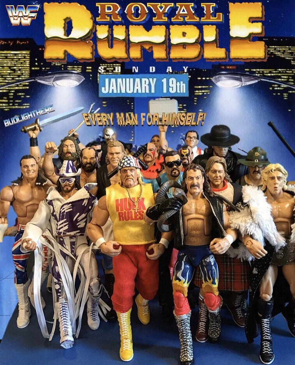 ChickFoleyShow's tweet photo. This Royal Rumble 1992 poster made with figs by @budlighthere2_0 is incredible. Bravo sir.
#FigHunting https://t.co/dfLTInU9Aa