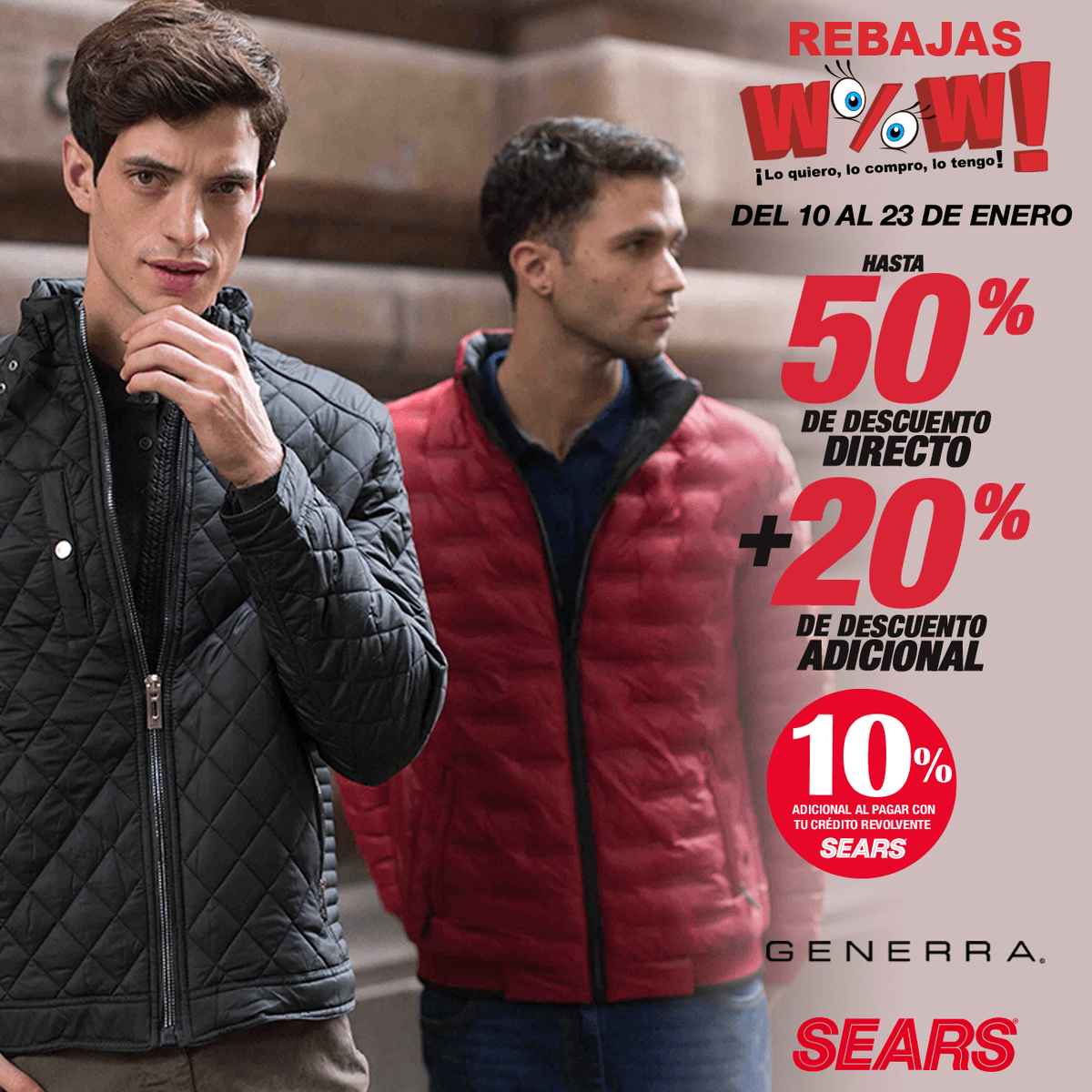 searsmexico's tweet photo. Renueva tu estilo con esta promoción que tenemos en la línea #Generra. ¡Visítanos! #SearsMeEntiende
Da clic aquí para más información 👉 https://t.co/y0LNKmeQfB https://t.co/6rbxcX0MKc