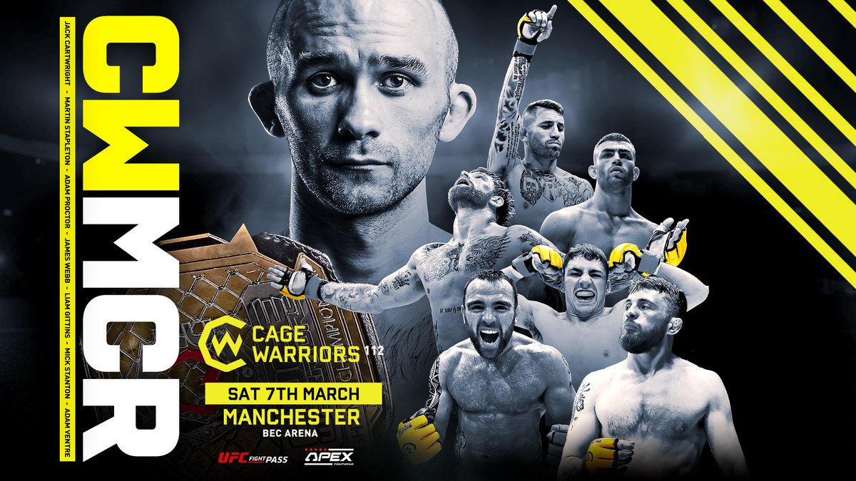 eventim_uk's tweet photo. Four new fights announced for @CageWarriors CW112: Manchester!

Adam Ventre vs Martin Stapleton
James Webb vs Mick Stanton
Adam Proctor vs Madars Fleminas
James Sheehan vs Kyran Sturrock

For a knockout night, grab your tickets here: https://t.co/ccoxmWwdGf https://t.co/0ZnSgIOqgs