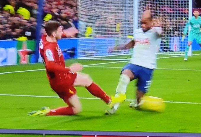 VipArsenal's tweet photo. One of these challenges was overturned to red. Similar tackles. Not even looked at from Robertson. No consistency with the VAR. #TOTLIV #LiVARpool https://t.co/b4IZRoY1np