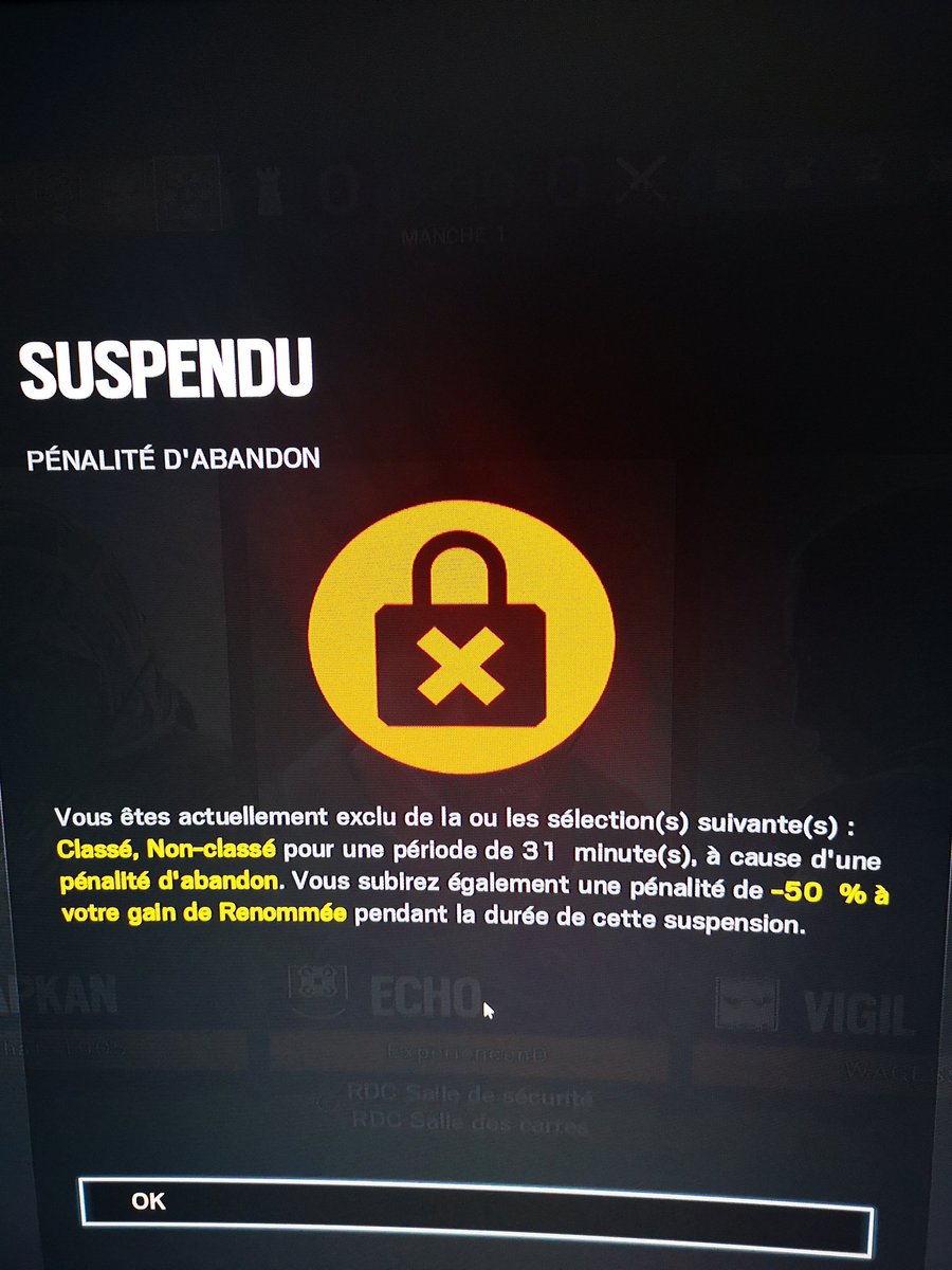 Geoff5457's tweet photo. Merci @UbisoftFR @Rainbow6Game ! C'est vos serveurs qui merdent et on se prends des pénalités niiiiiice https://t.co/A0InikkK3W