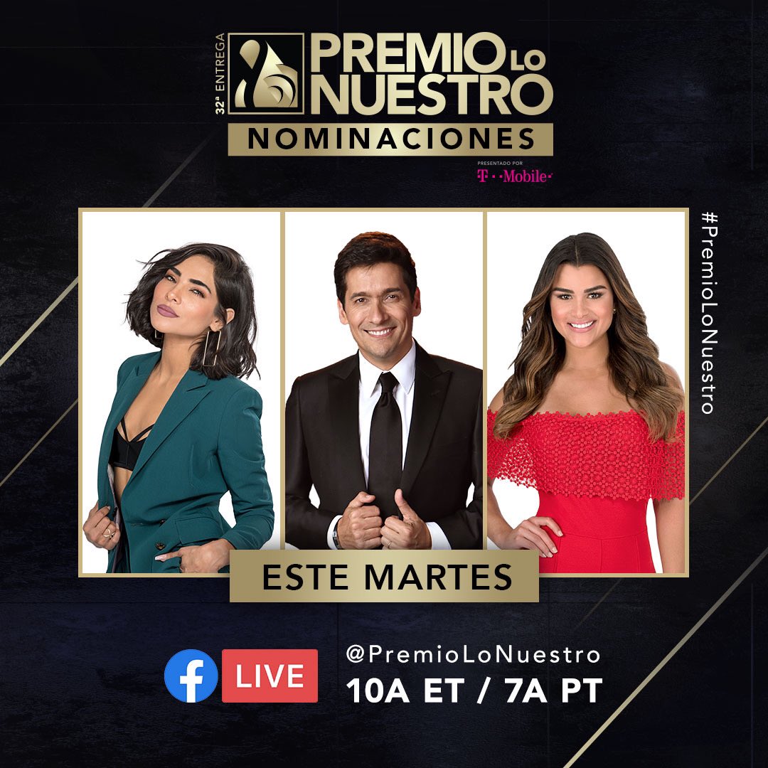 #PremioLoNuestro 2020 🏆🌟 comienza este martes con las nominaciones en <a href="/despiertamerica/">Despierta América</a> y continúa en nuestro #FacebookLive con @AleespinozaTV , <a href="/RafaAraneda/">Rafael Araneda</a> y <a href="/ClaryMolinaRD/">Clarissa Molina</a> a las 10AM/7A PT. No se lo pueden perder 🎉 ¡Te esperamos !