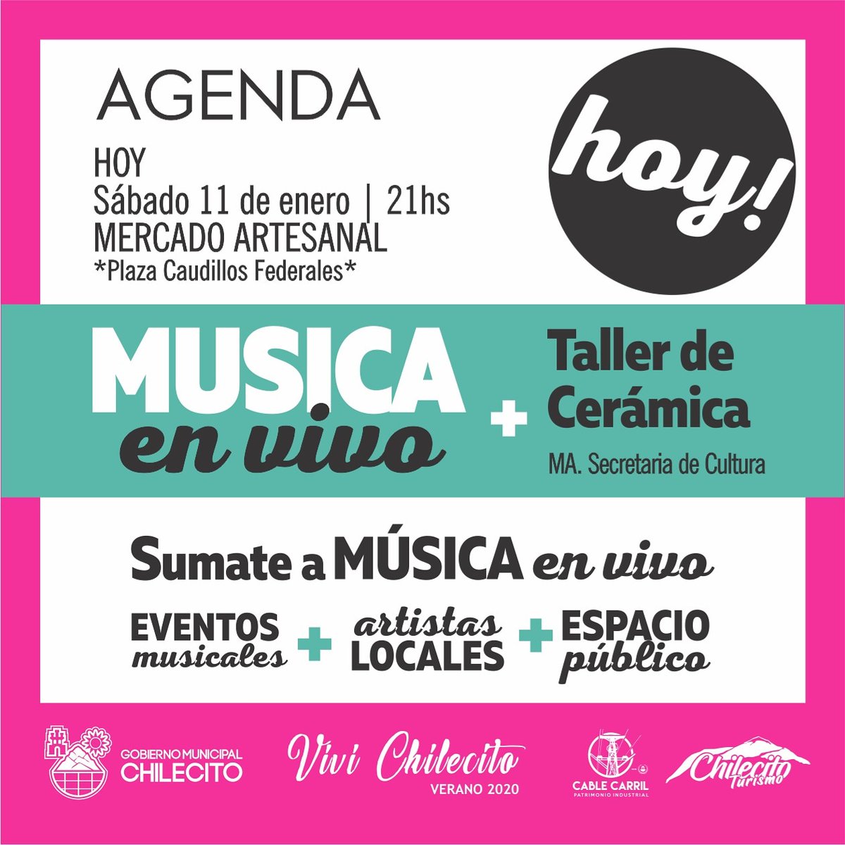Hoy !!música en vivo en Plaza Caudillos federales!
Actuarán :
Ballet el lazo
Natalio Cataldo
Ramo de Albahaca
#Verano2020 #vivichilecito
#gobiernomunicipal