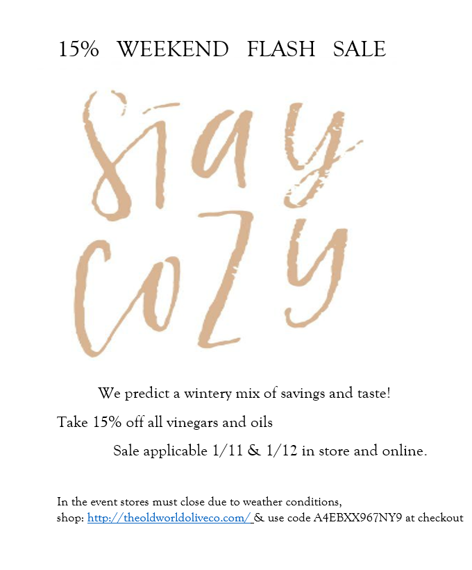 OldWorldOliveCo's tweet photo. 15% weekend flash sale on all oils and balsamics - stay safe and stay cozy! https://t.co/0IVtN9J0DF