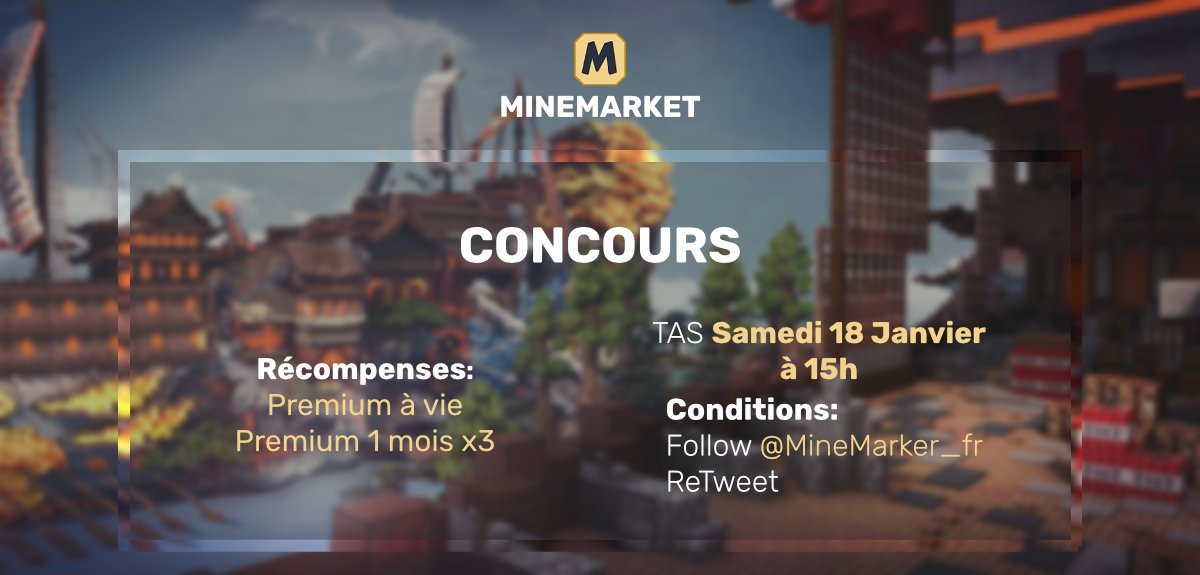 MineMarket_fr's tweet photo. 🎁 CONCOURS 🎁

🔸Abonnement Premium [à vie]
🔸Abonnement Premium [1 mois] x3

📝CONDITIONS :
→ Rt
→ Follow @MineMarket_fr 

💎NOS ABONNEMENS :
https://t.co/b4rKuRuvB1

🍀 TAS : Samedi 18 janvier à 15h https://t.co/MT8qwCUicV