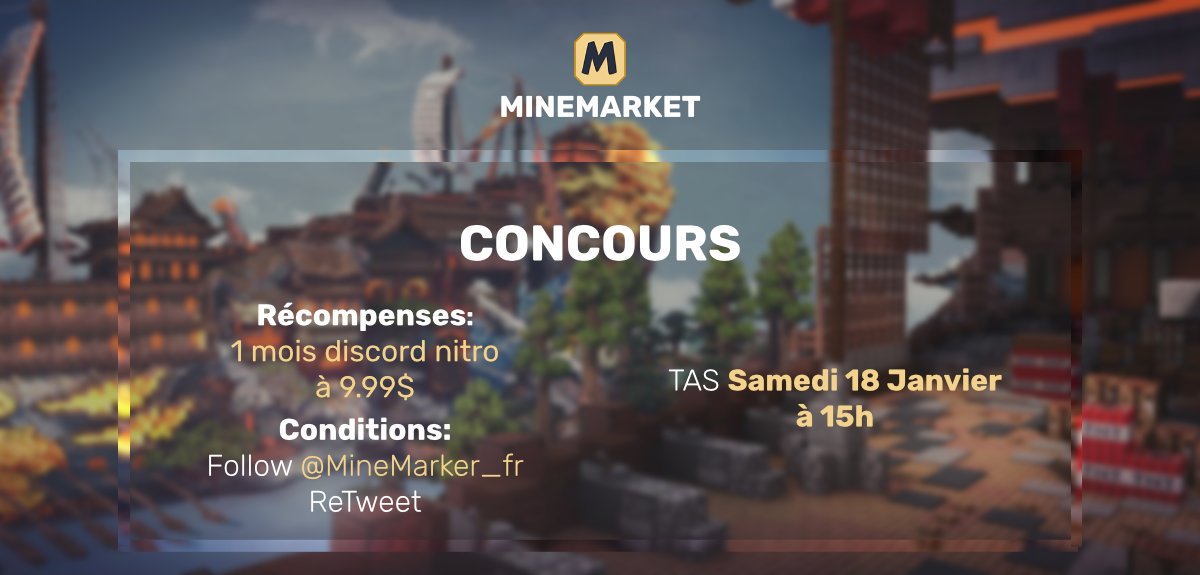 MineMarket_fr's tweet photo. 🎁 CONCOURS 🎁

🔸Discord Nitro 1 mois [9.99$]

📝CONDITIONS :
→ Rt
→ Follow @MineMarket_fr 

🍀 TAS : Samedi 18 janvier à 15h https://t.co/7GsQUyt1E7