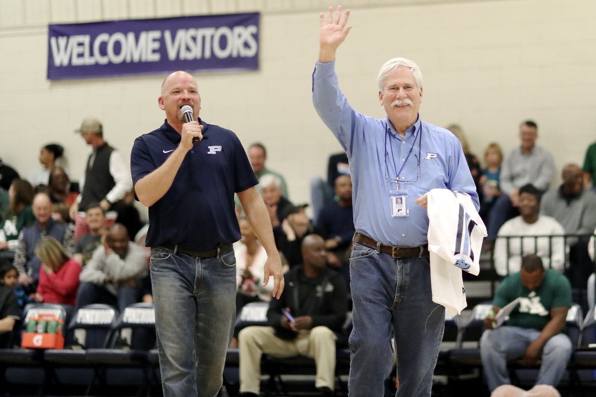 PinewoodAlumni's tweet photo. Last night, we honored a Pinewood legend. The Athletic Department made a special presentation to Mr. Dan Stone honoring his support of Pinewood Athletics during his 50 years at the School. Thank you to all who attended the reception and game! https://t.co/7g8BAIh6Nx