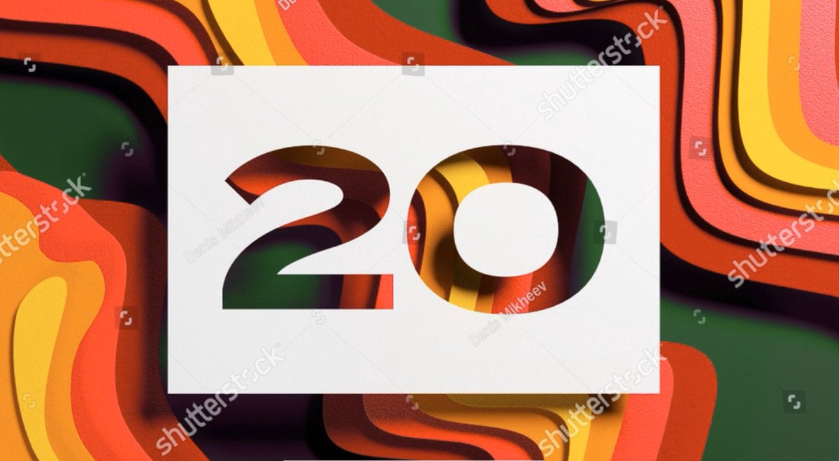 Stock photo of the number 20, with “shutterstock” watermarks.