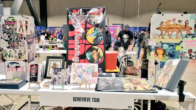 If you're at #LBCE2020 come by table C29 in the Artist Alley to check out @GenevieveTsai 's art and books! owob @LBComicCon 