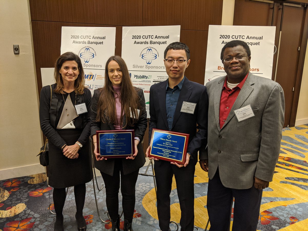 Congratulations to John Chung (<a href="/john_jyc/">John Joon Young Chung</a>), Dr. Sikai Chen, and Theodora Konstantinou for their awards (Outstanding Student of the Year, Milton Pikarsky Award, and Charley V. Wootan Award respectively) at the <a href="/CUTCResearch/">CUTC</a> Winter Meeting! #TRBAM #CCATatTRB #TRB2020