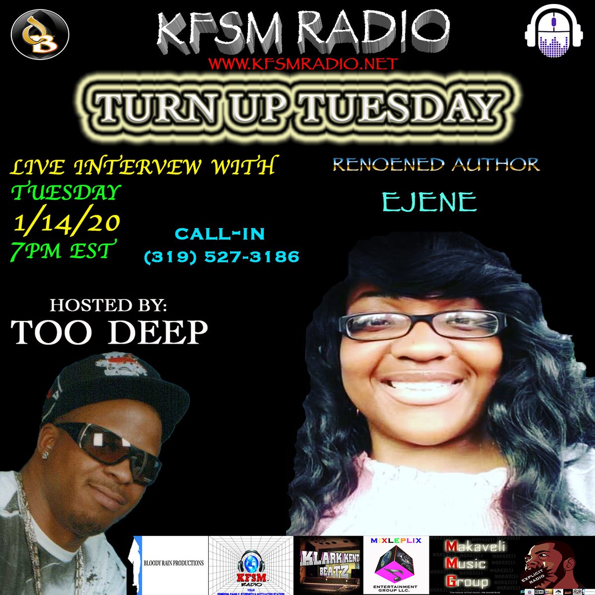 imtoodeep's tweet photo. #TURNUPTUESDAY
#EVERY #TUE #LIVEINTERVIEW #FREESTYLEFRENZY #RushItOrFlushIt 9pm #EST Call in (319) 527-3186 Listen 24hr's on Tunein App here https://t.co/U0N3iBLHkw or on Live365 App #UK #RADIO #USA #KFSMRADIO #Mixleplix #Mixleplixen https://t.co/u0uKJbuH3C