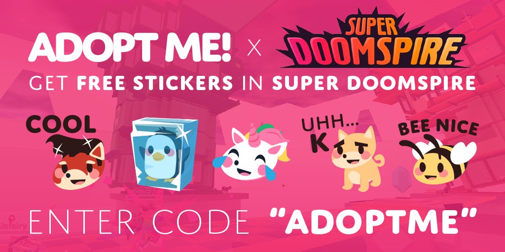 Adopt Me On Twitter Get Free Adopt Me Stickers In Superdoomspire With Special Code Adoptme Get Your Stickers Now Https T Co 8zejqhc1mb Https T Co P3dohro0gk - how to enter codes in roblox adopt me 2020