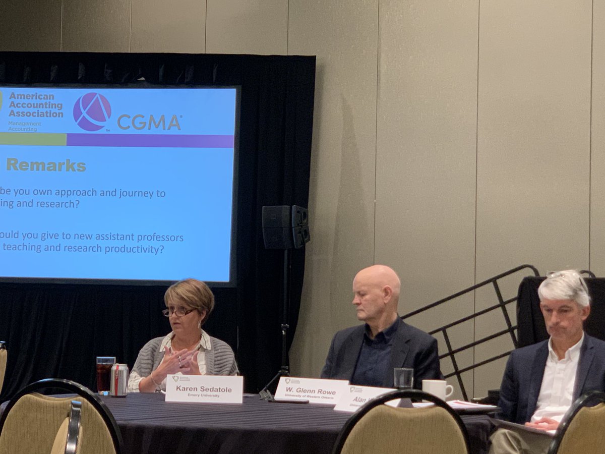 JEFiore's tweet photo. Prioritization, self-discipline and the right co-authors are the keys to balancing research and teaching, says Karen Sedatole of #Emory at #CGMA Teaching Symposium, AAA Management Acct’ing mtg https://t.co/Fg8DPJjV4J