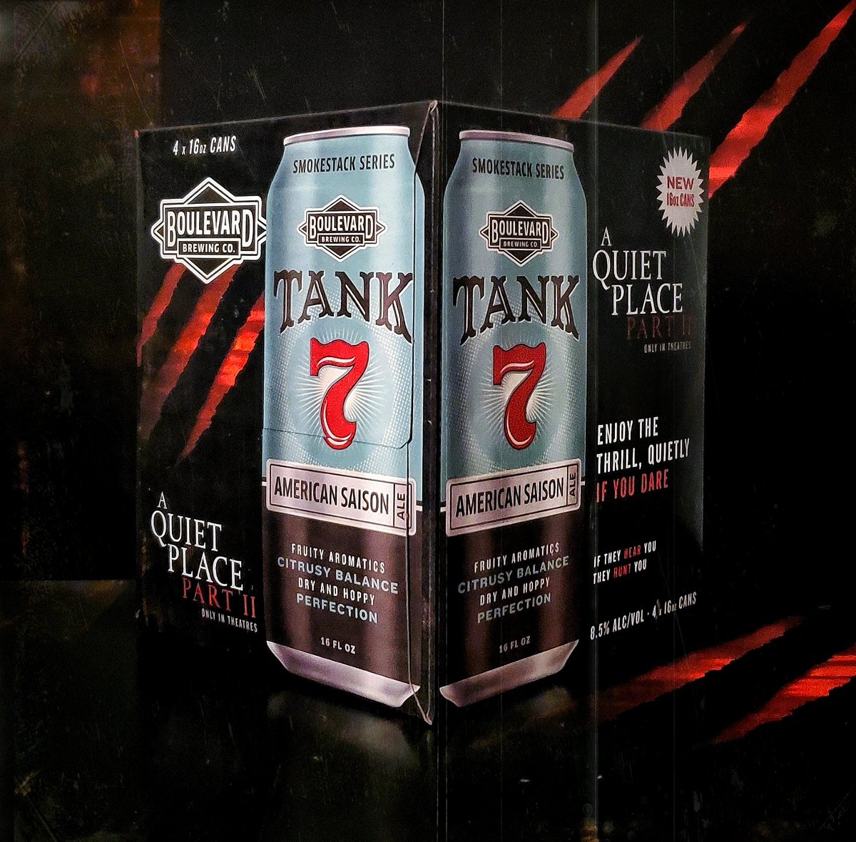 Boulevard_Beer's tweet photo. Tank 7 cans are starting to hit shelves and you might have noticed something special on our packaging.  Keeping QUIET for now but a lot more coming on this exciting partnership. Make sure to see #AQuietPlace Part II in theatres this March! 🤫 https://t.co/iFhpGpqjL9