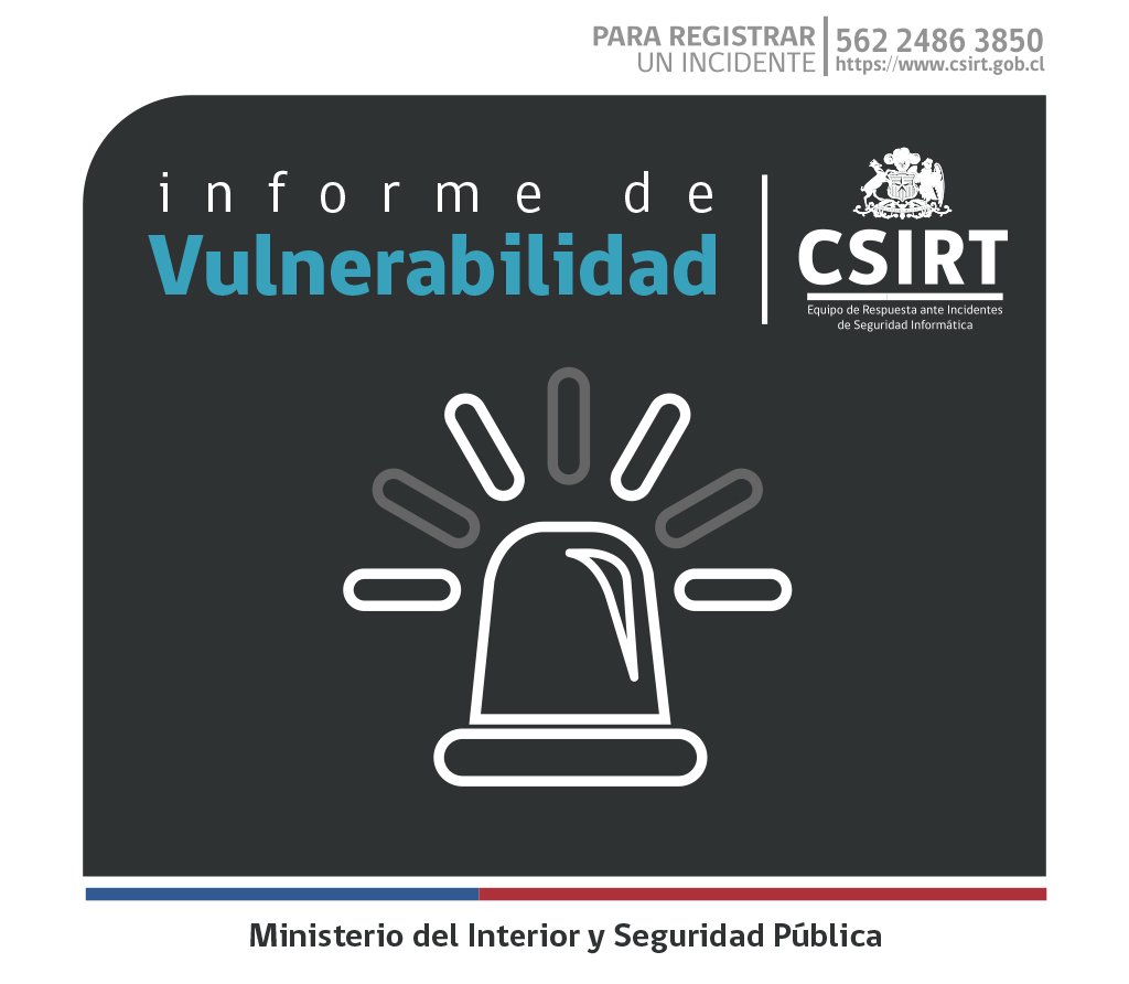 ANCIChile's tweet image. 9VSA20-00117-01 #CSIRT comparte actualización de #phpMyAdmin para #MysSQL. La información está disponible en csirt.gob.cl/vulnerabilidad…
Más alertas y vulnerabilidades en csirt.gob.cl
#csirtgob #CVE #Parche #SecurityUpdate #Actualizar
