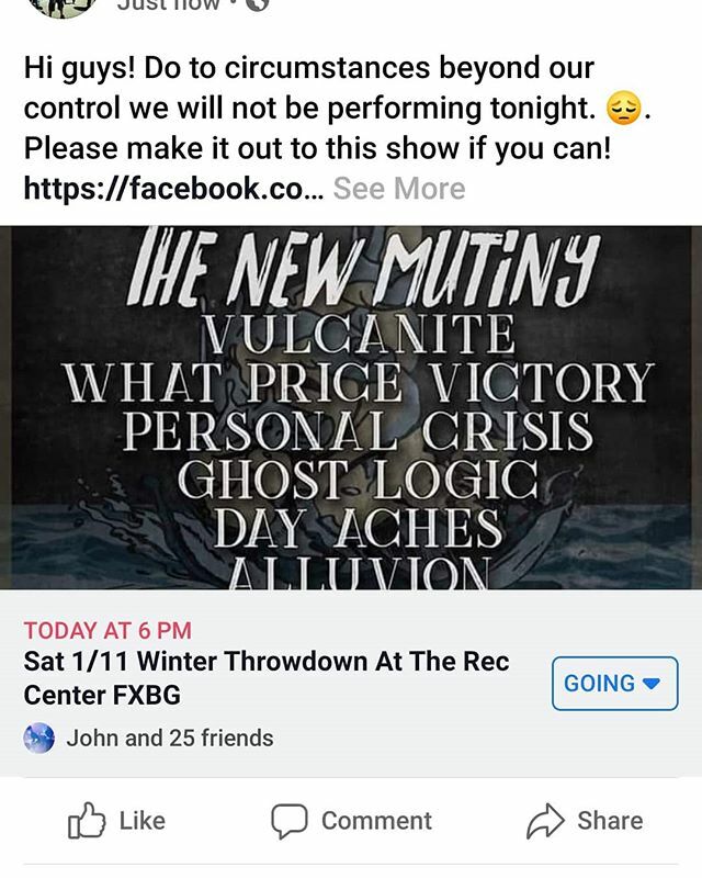 Hi guys! Do to circumstances beyond our control we will not be performing tonight. 😔. Please make it out to this show if you can!
.
.
#officialalluvion #concert #metal #psychmetal #post-metal #melodic-metal #music ift.tt/2tMDFia