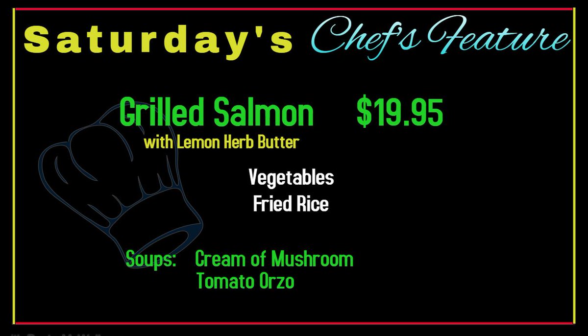 Coaldale_Inn's tweet image. Making dinner plans? We can help you with that! We have our Chef's Feature tonight as well as many delicious selections on our menu! #dinnertonight #coaldaleinn #saturdayfeature #mmmsalmon