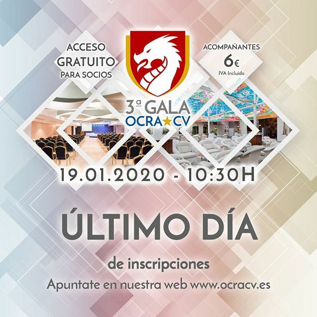 Un año más en OCRA CV vamos a celebrar nuestra “Gala OCRA CV” en la que haremos entrega de los trofeos a los ganadores de las diferentes ligas de OCRA CV en la temporada 2019.

La fecha elegida ha sido el 19 de enero de 2020 y en ella aprovecharemos tamb… ift.tt/381myIi