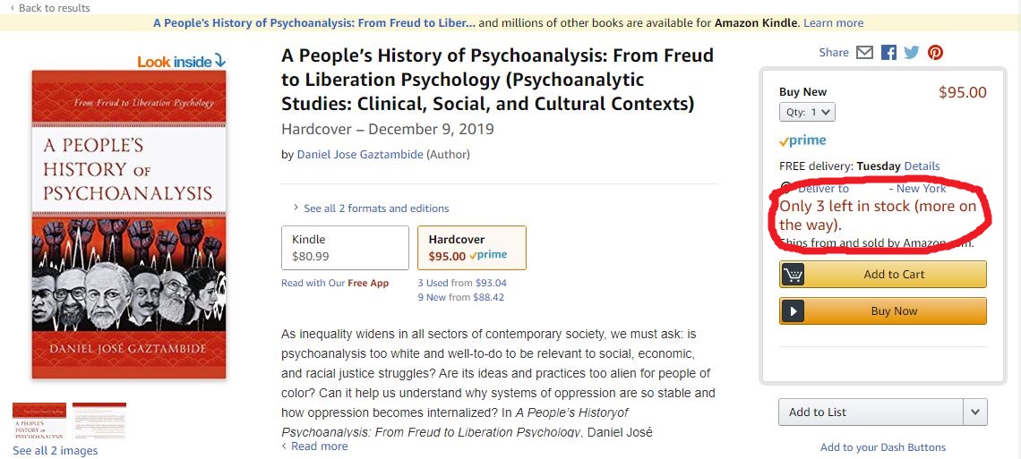 Thought I'd share with the twitterverse. My first book on #psychoanalysis and #SocialJustice is almost sold out and I'm overwhelmed. Trying not to hyperventilate. When you're nerding out as a Rican shrink you just don't imagine stuff like this happening.