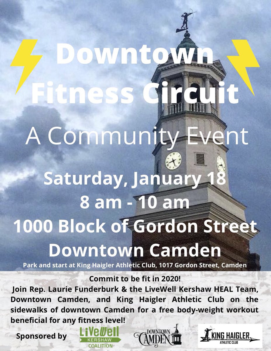LS_Funderburk's tweet photo. One week from today! ⚡️⚡️Hustle for that muscle on the sidewalks of @dwtncamdensc ! 💪🏻 #moveyourbody #goals #letthemseeyousweat #exerciseisforeveryone #ahealthyKershawCounty #HEALKC #healthyeatingactiveliving #activecommunity @lwkershaw #khac https://t.co/vjlGApTkRy
