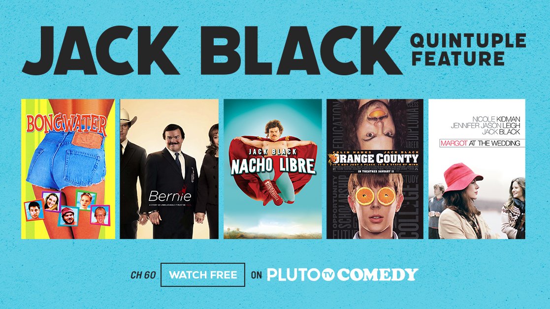 PlutoTV's tweet photo. And the award for best Jack Black movie goes to... Yeah, we couldn't decide either. So please enjoy this Jack Black Quintuple Feature on #PlutoTV Comedy (CH 60) at 7PM ET! https://t.co/eBjPm6pd1Z #FreeTV #Jables https://t.co/s3LuOTmVVO
