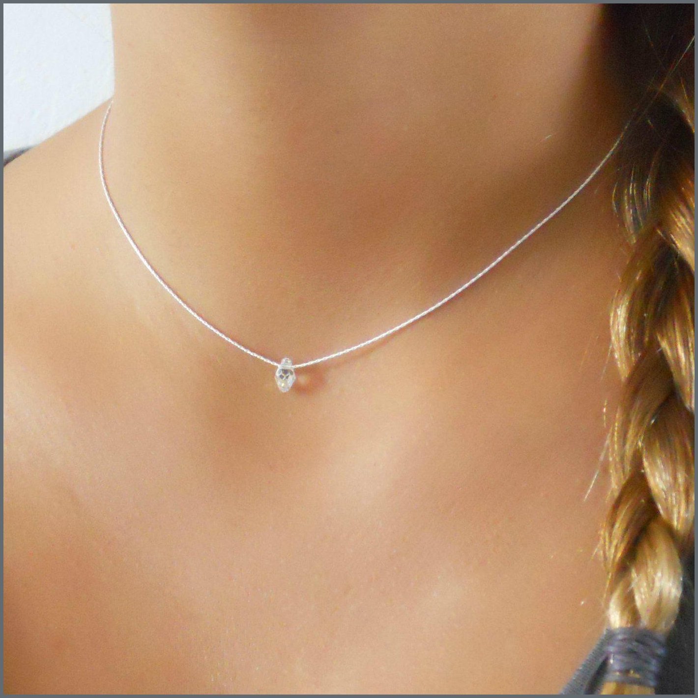 Dainty Sterling Silver Necklace With A Swarovski Drop Bead 