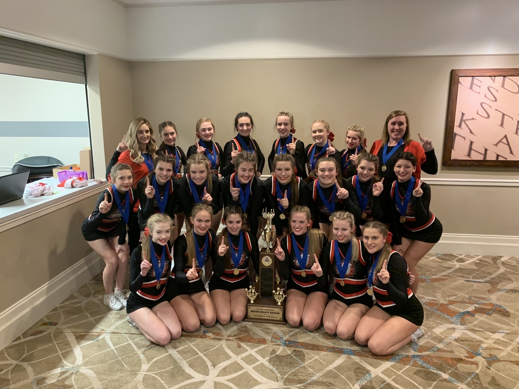 HHSbulldogsIL's tweet photo. Congratulations to our Varsity Cheerleaders for taking 1st Place at the ICCA State Championship today! Way to go ladies! We are proud of you! 🖤❤️🖤❤️ https://t.co/1JAzbIWUCC