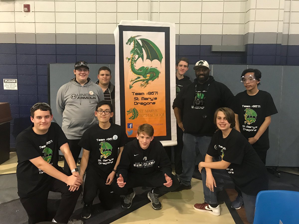 SouthsideCath's tweet photo. Great day to be a Dragon! 
The Dragons Robotics team led the winning Alliance Team finishing First at the Qualifying Meet at STLCC Florissant Valley today and advances to the Conference Qualifier in Rolla later this winter! Well done gentlemen! https://t.co/gQFpRHPMBM
