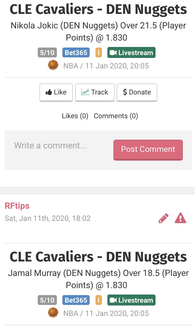 FtipsR's tweet image. Para terminar hoy, les dejo dos picks de #NBA, ambos de 5% y del mismo partido. #MileHighBasketball 

Over 21.5 puntos de Jokic
Over 18.5 puntos de Murray
Suerte a todos ✌🏻️