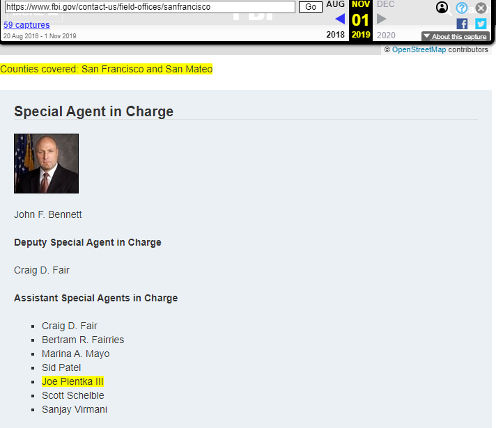 FBI Agent Joe Pientka – who lied the FISA Court and later interviewed Flynn – was promoted and moved to the SF area AFTER the FBI learned of serious problems in his FISA application.The SF FBI Field Office has scrubbed him from their site.See screengrabs below.