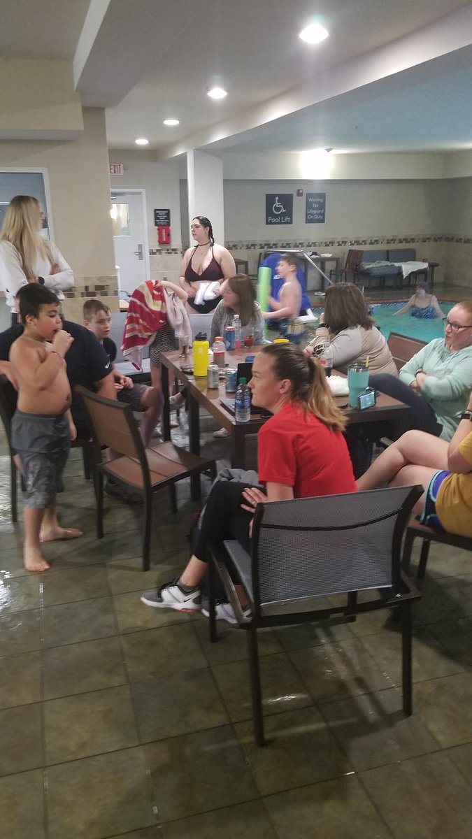 cedarfallswrest's tweet photo. CFWC wrestlers and families swimming and socializing. Team meal before Linn Mar Tournament tomorrow. Thank you @HomewoodSuites for the complementary room @HappyJoesSTL
#Family
#LittleHammers https://t.co/WE26iIsJLj