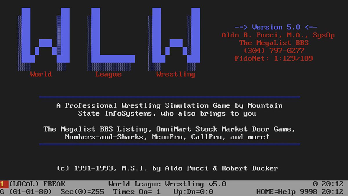 The_DI_Channel's tweet photo. I found a pretty amazing text Wrestling BBS Door game from 1993
I sure beats the latest one! #WWE2K20
Watch the Video Here:
https://t.co/I4CuHVneJl
#bbsdoorgames #retrogaming #doorgames #asciiart #textmode https://t.co/bsfrldjC7g