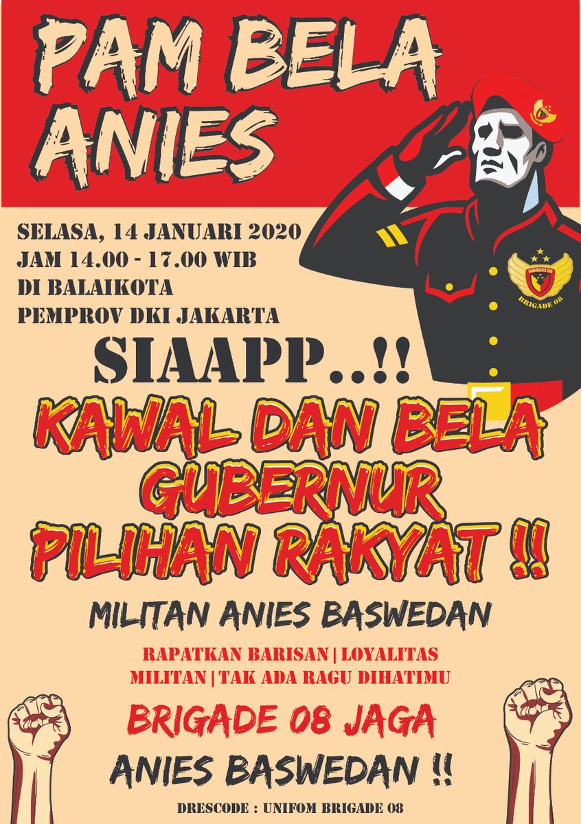 p4dr1_chozan's tweet photo. Siap Kawal &amp; Bela @aniesbaswedan !!

Selasa,14 Januari 2020
Jam 14.00 - 17.00 WIB
di Balaikota Pemprov @DKIJakarta

#brigade08
#JagaANIESBASWEDAN
#KawalANIESBASWEDAN

Militan Anies Baswedan Siap Rapatkan Barisan ✊ https://t.co/Fq2F64Hx3Z