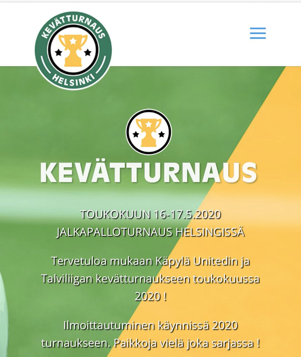 kevatturnaus's tweet photo. Kevätturnauksessa 16-17.5.2020 vielä joitain vapaita paikkoja 2007-2014 syntyneiden poikien ja tyttöjen sarjoissa 🔥⚽️

https://t.co/hv8UW1NtwV

#jalkapallo
#junnufutis
#kevätturnaus https://t.co/mSa4EJDJLJ