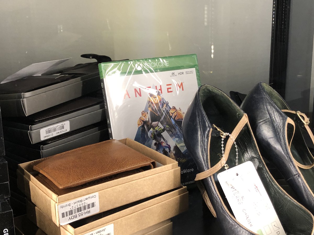 timbrookes's tweet photo. My thrift shop find of the week is this still sealed copy of Anthem for the Xbox One, locked away in a glass cabinet. https://t.co/fB33ytrFTs