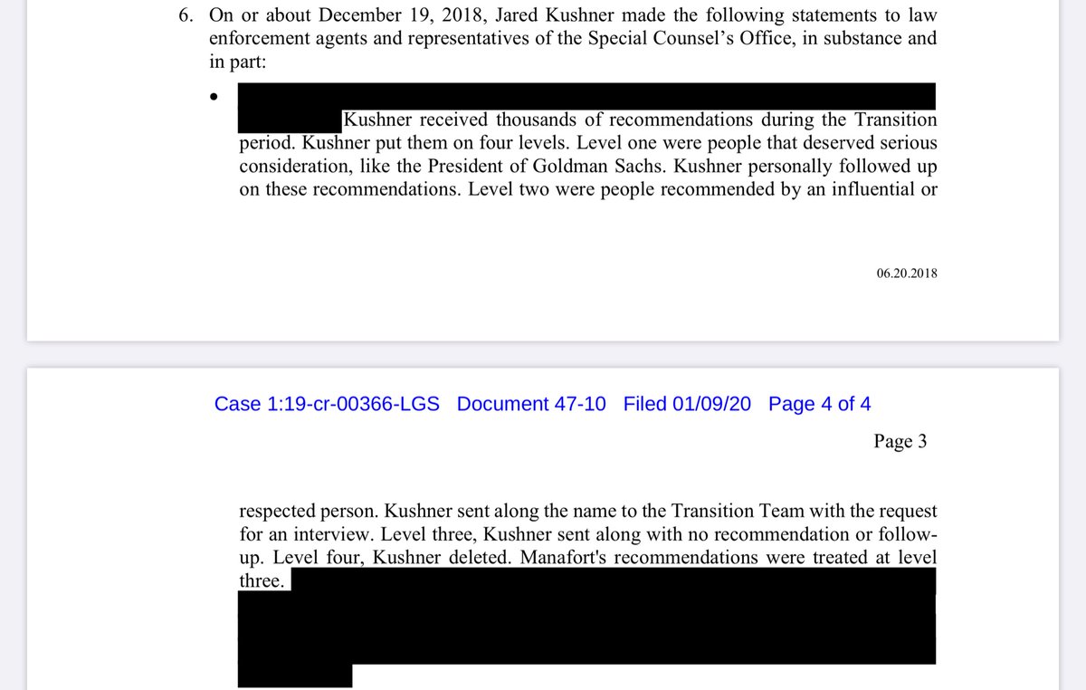 Exhibit J - October 2019 Letter from Govt to Calk - again heavily redacted BUT see pages 2 & 3 - PING Kushner again.I don’t know why but yes this is how I spend my Saturday night <snort>Although I do wonder WHY the Govt chose to un-redact Kushner “bits” https://drive.google.com/file/d/1UcXuNmSu0Jkj1LNN-Cez3bd0gIp4_LGn/view?usp=drivesdk