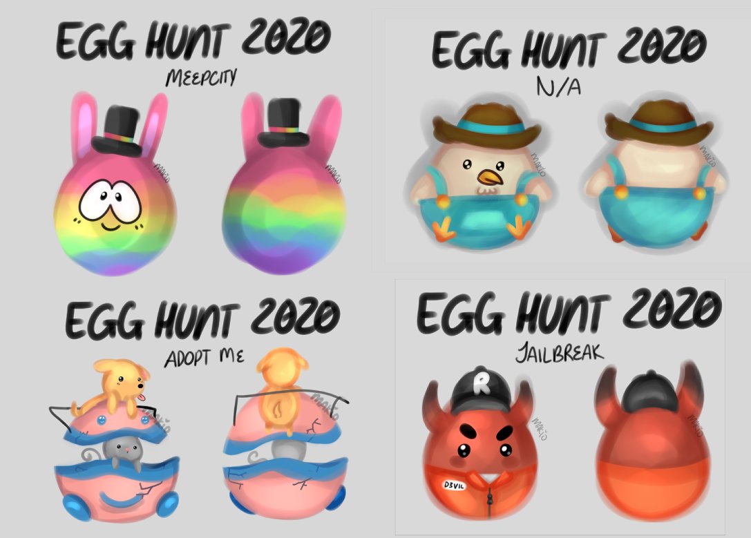 Underrated Makio On Twitter I Finally Finished Trying To Make Some Cool Art Concepts For Roblox New Egg Hunt 2020 All Of These Includes Meepcity Adopt Me And Jailbreak Please - roblox egg hunt jailbreak