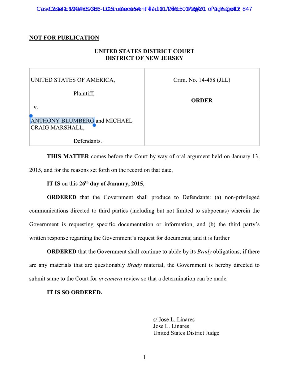 Oh SHITTLESTIX Exhibit J (Praise sweet baby Jesus) ask yourself why would the include a 2015 Order re Case 2:14-cr-00458-JLLI can think of a few. https://drive.google.com/file/d/18aC2e_NT9ef-PNhZ0Gm3WNDmOGReLihp/view?usp=drivesdkSee DOJ link below for Blumberg, Williams, CONVERGEX et al https://www.justice.gov/criminal-fraud/sff/cases-accounting/anthony-blumberg