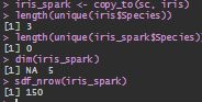 MattOldach's tweet image. Hey @javierluraschi I got a quick #sparklyr question. The proper way to get the number of rows is using sdf_nrow() but what&apos;s the best way to count unique values in a column? Couldn&apos;t find