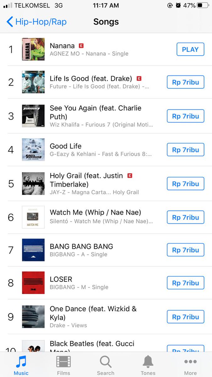 AGNEZMOxTEAM's tweet photo. Lagu NANANA by @agnezmo kembali menempati posisi no.1 di iTunes Indonesia kategori HIP-HOP/RAP setelah semalam Agnez membawakan lagu ini di HUT INDOSIAR.💯
@300 @MikeGNitevision @unitedtalent 

#AGNATION #BestFanArmy #iHeartAwards https://t.co/NVlNi8L224