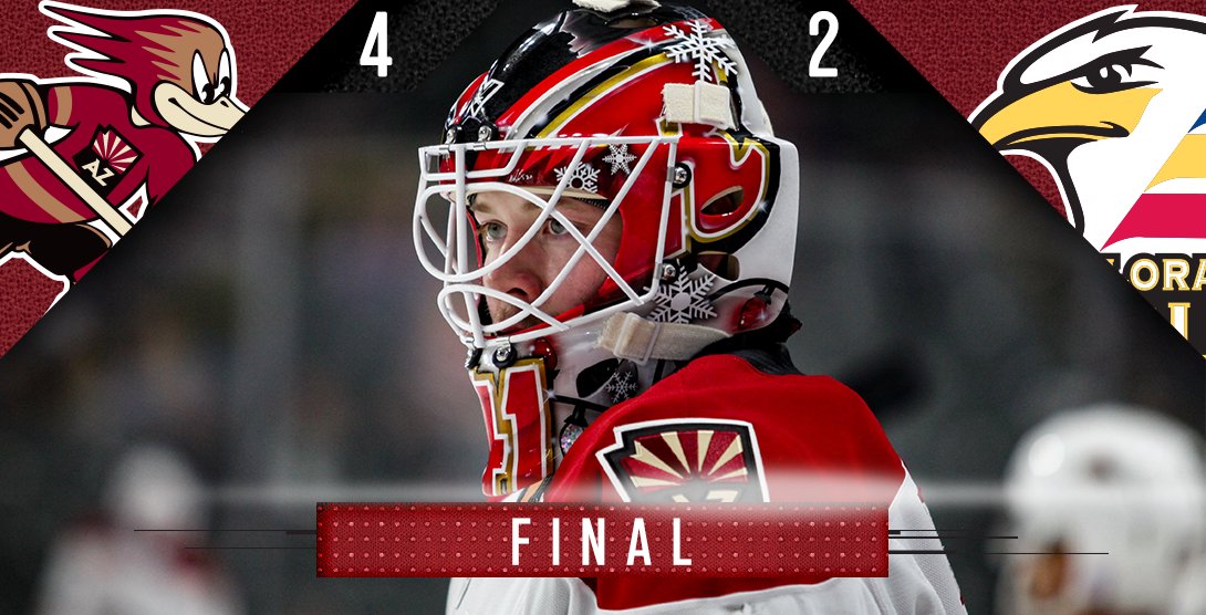 RoadrunnersAHL's tweet photo. First American Hockey League start, first American Hockey League win for Tyler Parks! 😍

We're headed back to Southern Arizona a happy group, still with the best record among all 31 teams. 🌵 https://t.co/qv9i4W0R0G